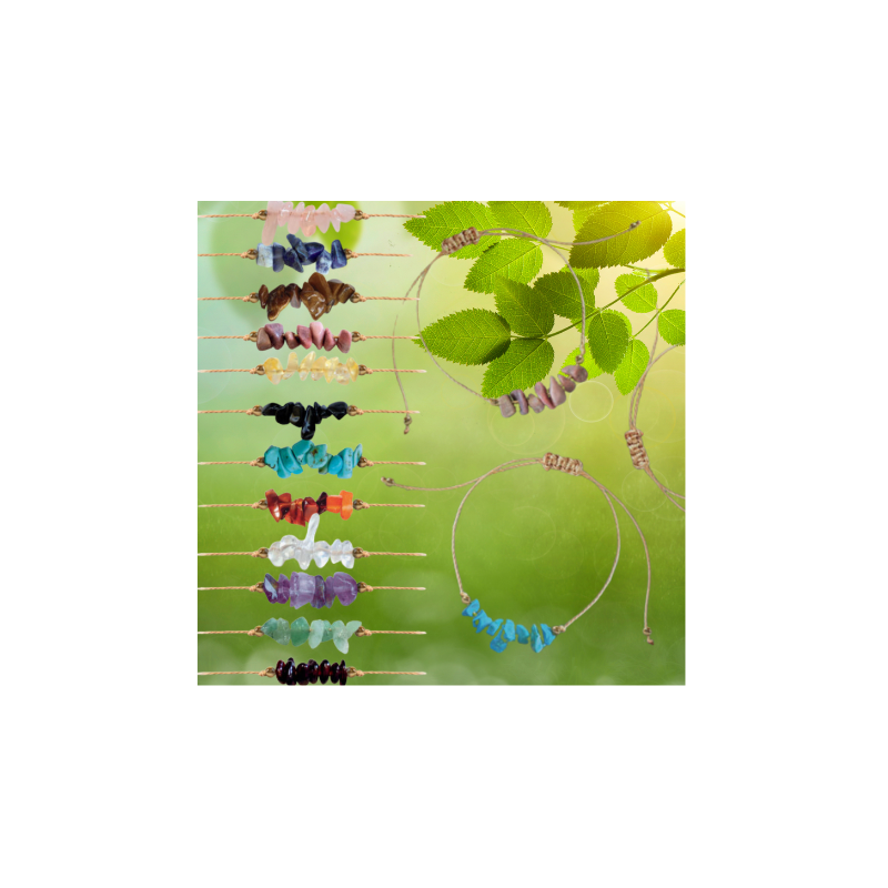 Bracelets minimaliste avec éclats de pierres baroques sur un lien en corde avec nœud coulissant.