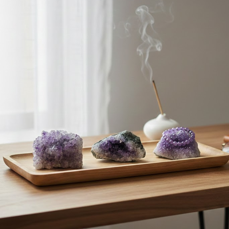 Petite druse d'améthyste véritable, poids entre 80g et 150g. Idéale pour purifier les petits espaces ou les bagues.