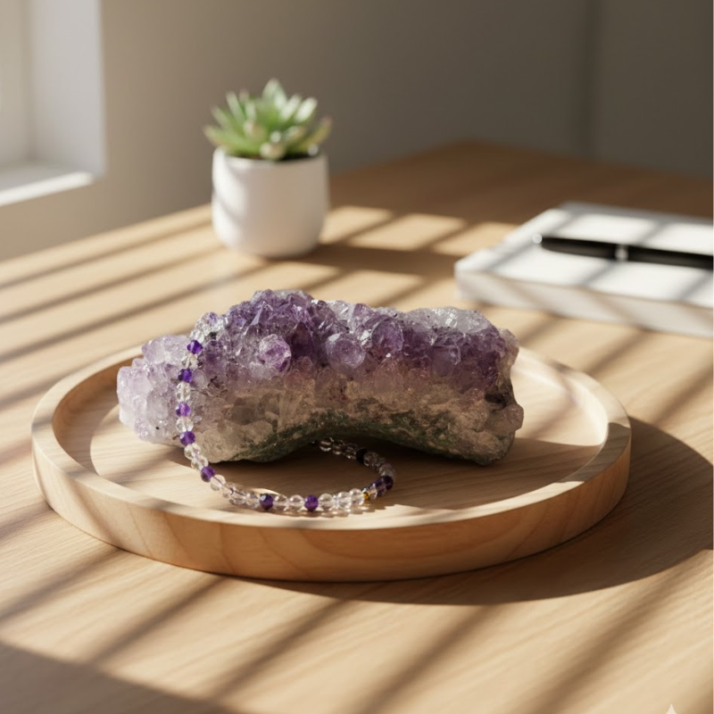 Photo contractuelle d'une druse d'améthyste naturelle de 314g, pièce unique pour collection et rechargement.