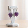 Boucles d'oreilles cœur en améthyste naturelle magnétisée pour la sérénité et l'intuition.