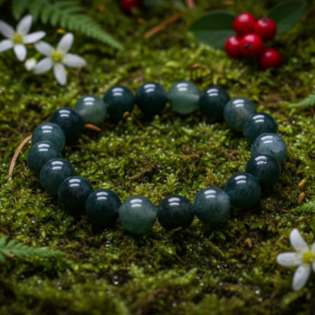 Bracelet élastique ajusté en perles de 8mm d'agate mousse magnétisée.