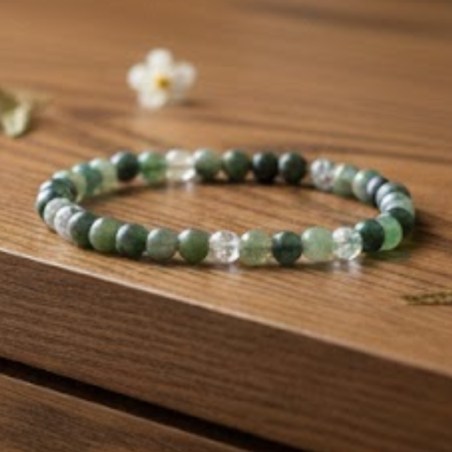 Bracelet élastique ajusté en perles de 4mm d'agate mousse naturelle magnétisée.