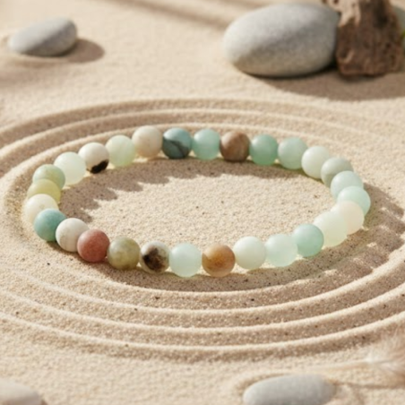 Bracelet en perles de 6mm de fleur d’amazonite polie ajustable et magnétisée.