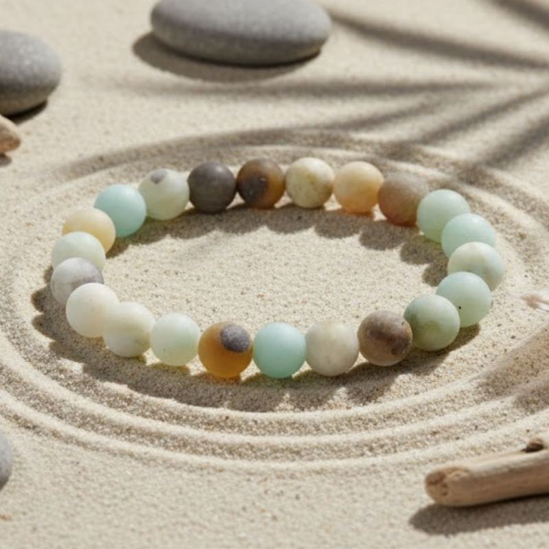 Bracelet en perles de 8mm d'amazonite mate ajustable et magnétisée.