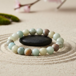 Bracelet en perles de 8mm d'amazonite polie ajustable et magnétisée.