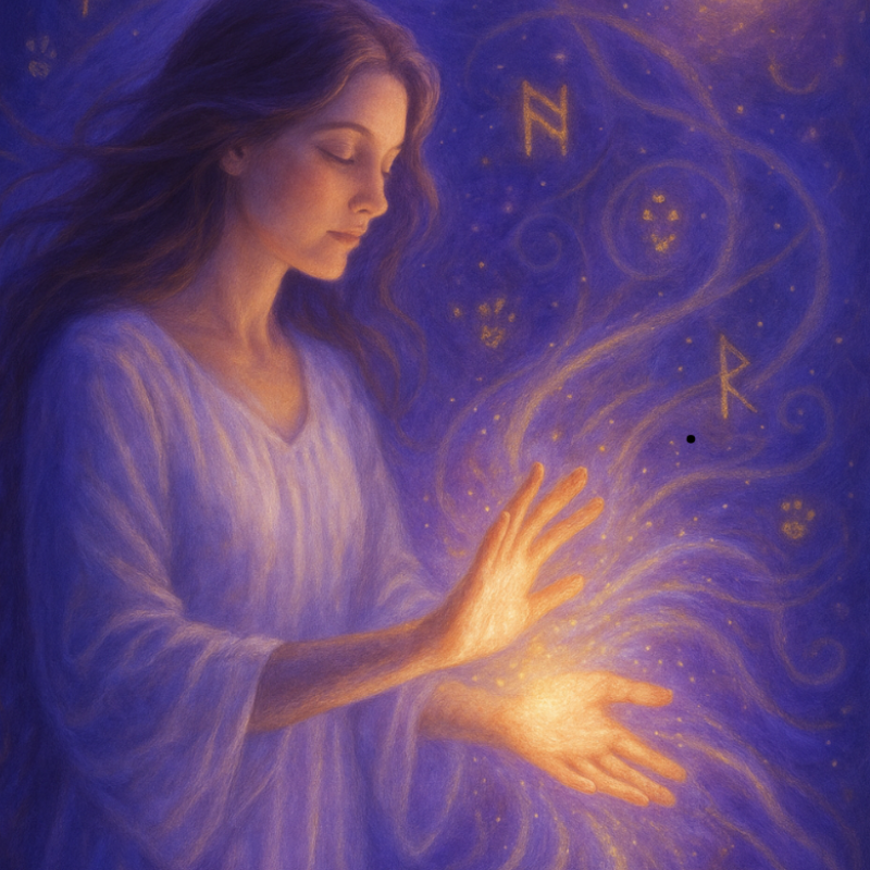 Séance de soin énergétique combinant Reiki, Magnétisme et Runes par une Maître Reiki.