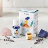 Synergie d'huiles essentielles Decrease Anxiety Goloka avec Quartz Rose et Lapis-Lazuli.