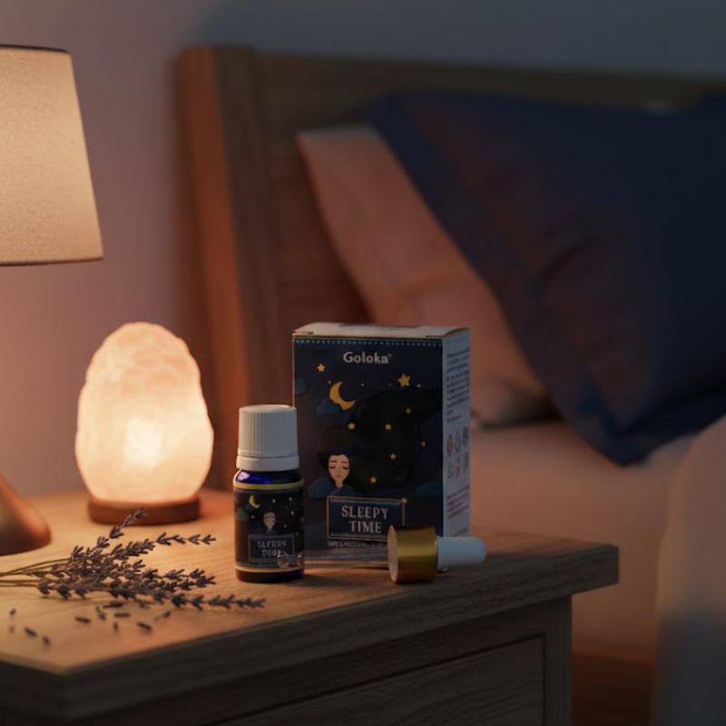 Synergie d'huiles essentielles Sleepy Time Goloka pour un sommeil réparateur.
