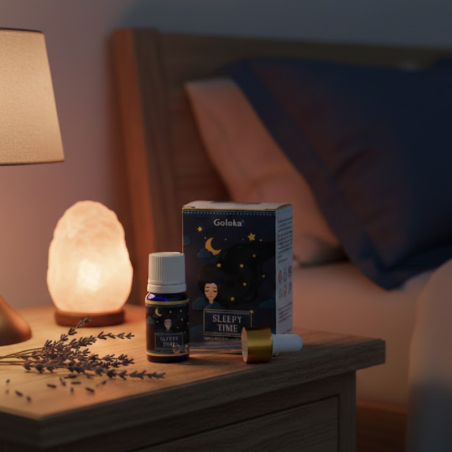 Synergie d'huiles essentielles Sleepy Time Goloka pour un sommeil réparateur.