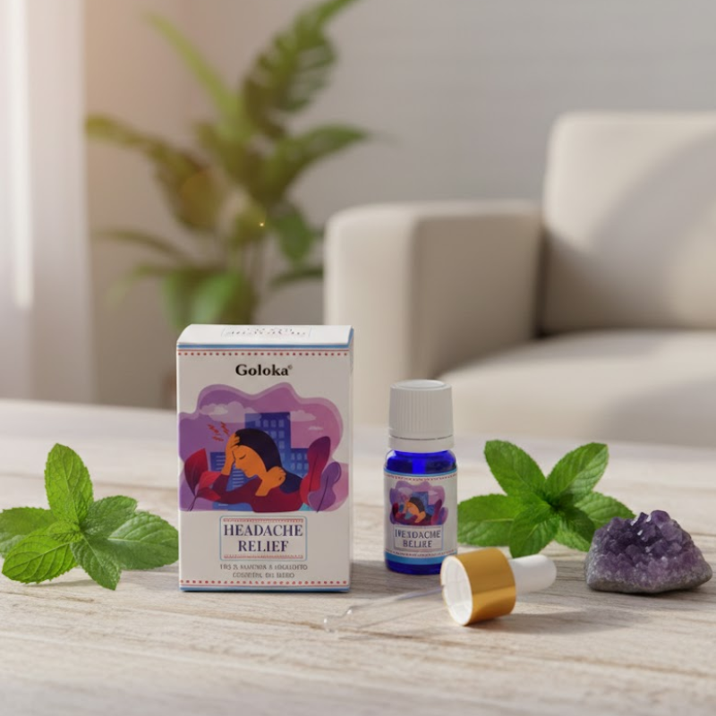 Synergie d'huiles essentielles Headache Relief Goloka - 10ml avec pipette.
