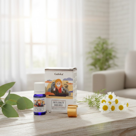 Synergie d'huiles essentielles Allergy Relief Goloka - 10ml avec pipette, eucalyptus et camomille.