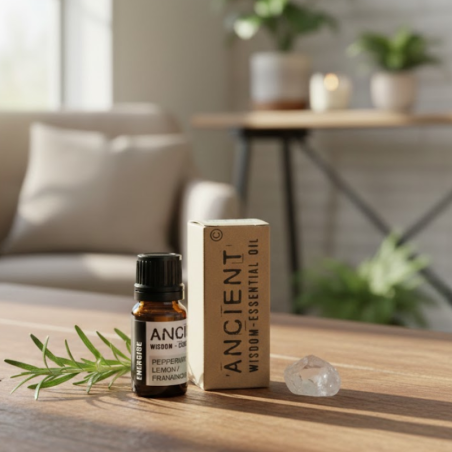 Mélange d'huiles essentielles pures Energise par Ancient Wisdom : Menthe Poivrée, Citron et Encens.