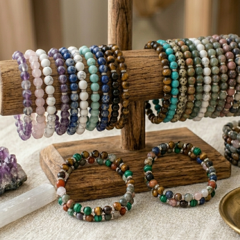 Bracelets fins en pierres naturelles 6mm, sélection intuitive et magnétisme, Créations Serpentine.