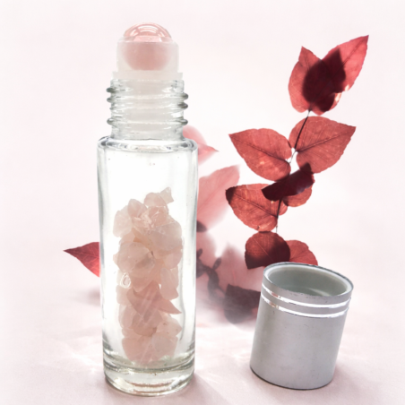 Roll-on de soin vibratoire, pierres de Quartz rose magnétisées - Créations Serpentine.
