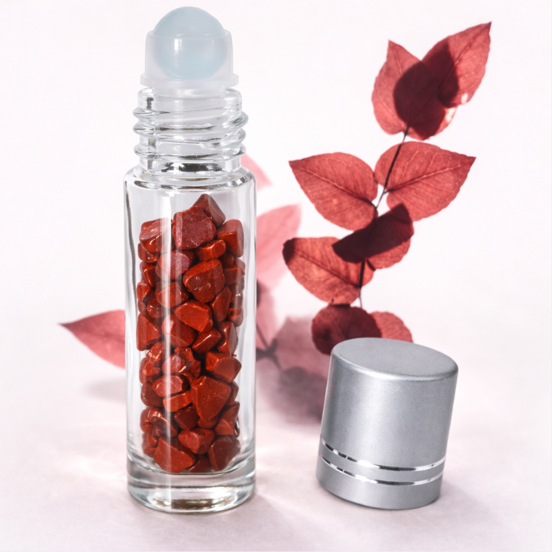 Roll-on de soin vibratoire, pierres de Jaspe rouge magnétisées - Créations Serpentine.