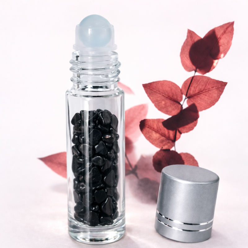 Roll-on de soin vibratoire, pierres d'Obsidienne magnétisées - Créations Serpentine.