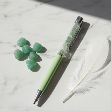 Stylo en pierres naturelles d'aventurine du Brésil, magnétisé pour vos écrits intentionnels