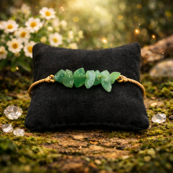 Bracelet artisanal en aventurine du Brésil et micro-macramé, nœud coulissant ajustable