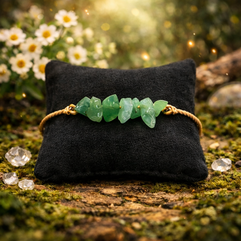 Bracelet artisanal en aventurine du Brésil et micro-macramé, nœud coulissant ajustable
