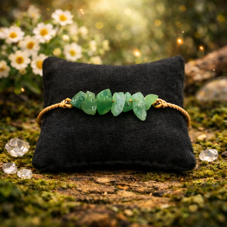 Bracelet artisanal en aventurine du Brésil et micro-macramé, nœud coulissant ajustable
