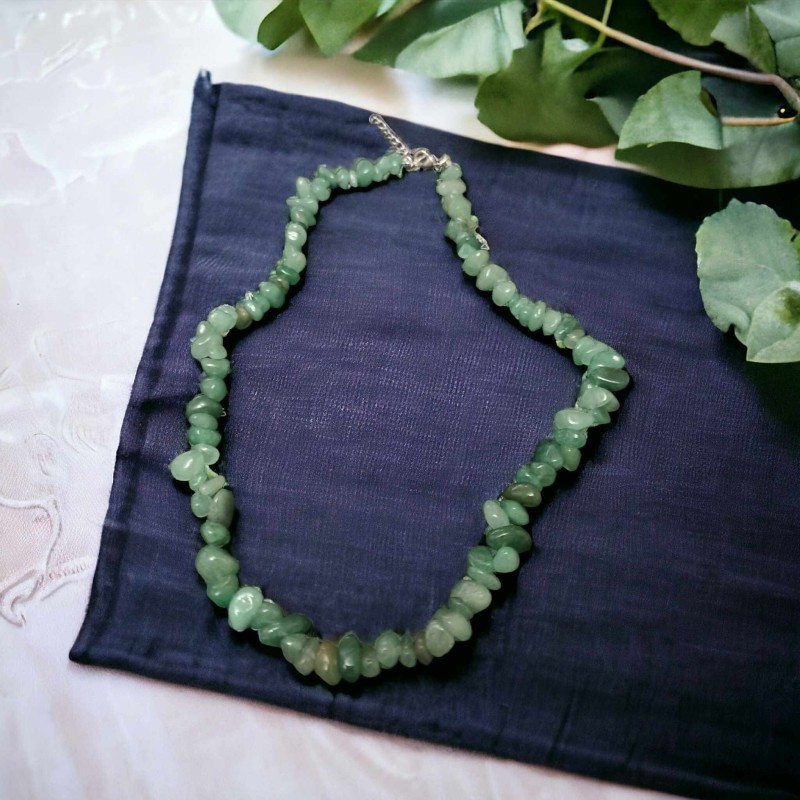 Collier aventurine verte forme baroque 45 cm, magnétisé sur mesure pour votre harmonie