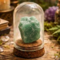 Cloche décorative contenant une aventurine verte brute (2 cm), purificatrice d'énergie