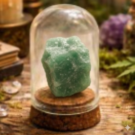 Cloche décorative contenant une aventurine verte brute (2 cm), purificatrice d'énergie