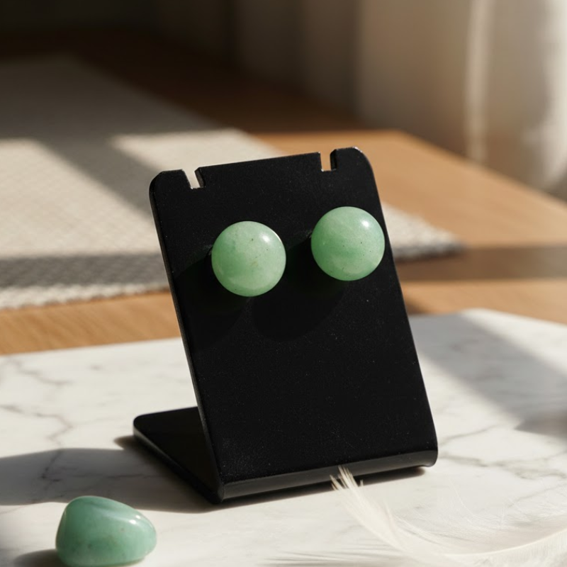 Boucles d'oreilles en aventurine verte 10 mm, magnétisées pour harmoniser vos énergies