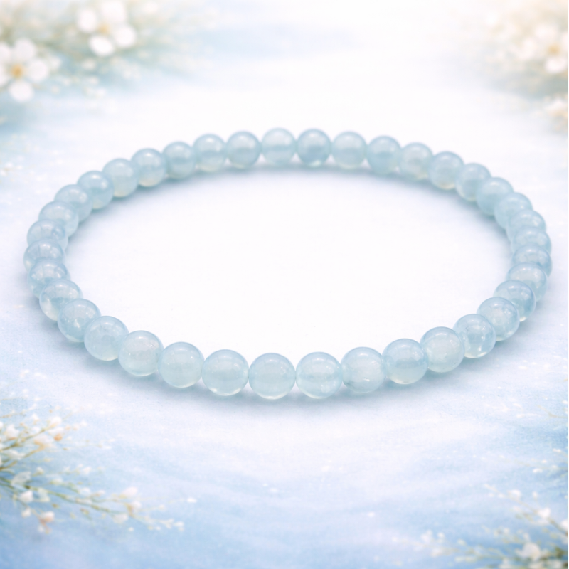 Bracelet délicat en perles d'Aigue-Marine naturelle 4 mm, magnétisé pour la sérénité