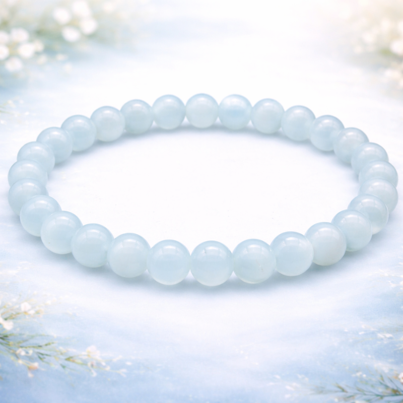 Bracelet en Aigue-Marine naturelle de Madagascar (8 mm), magnétisé pour la clarté et la protection