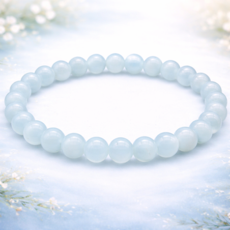 Bracelet en Aigue-Marine naturelle de Madagascar (8 mm), magnétisé pour la clarté et la protection