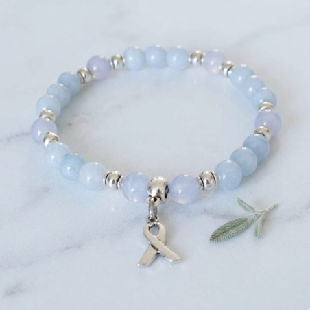 Bracelet artisanal en Aigue-Marine  du Brésil et Calcédoine de Madagascar, magnétisé pour l'apaisement