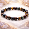 Bracelet ajustable Triple Protection 8mm en Œil de Tigre, Faucon et Taureau - Pierres d'Afrique du Sud magnétisées.