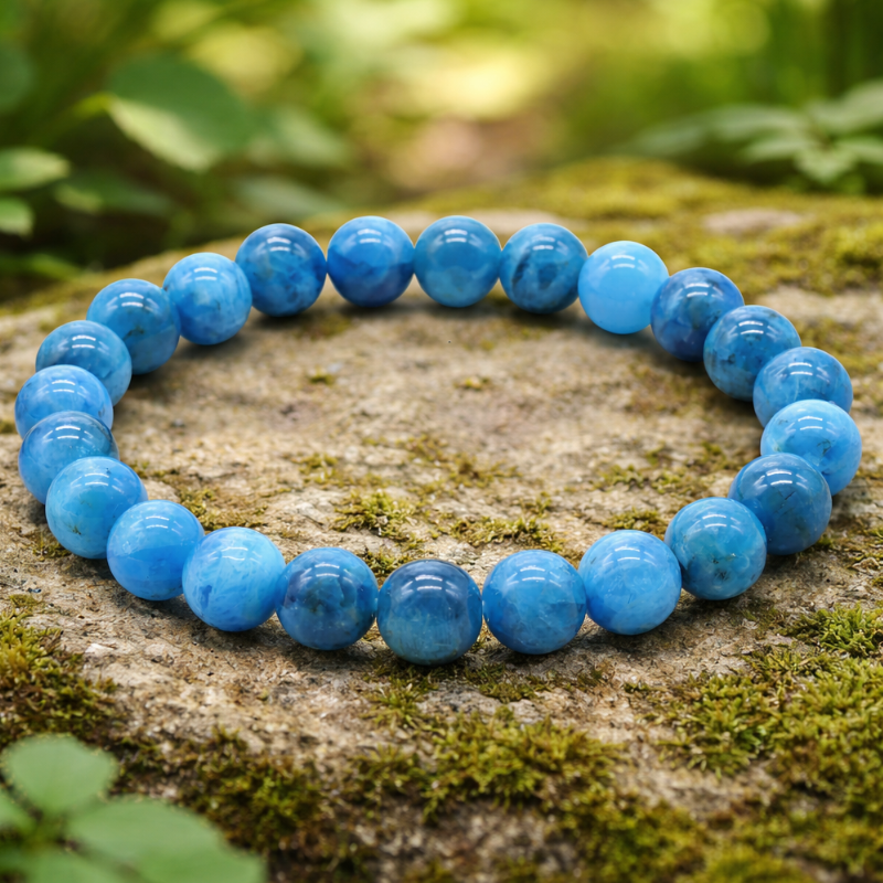 Bracelet en perles de 8mm en Apatite naturelle de Madagascar - Créations Serpentine.