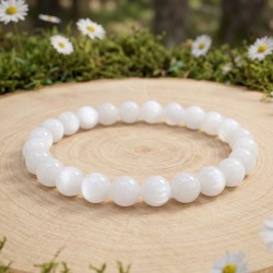 Bracelet en perles de 8mm en Aventurine Blanche naturelle - Clarté et Paix Intérieure - Créations Serpentine.