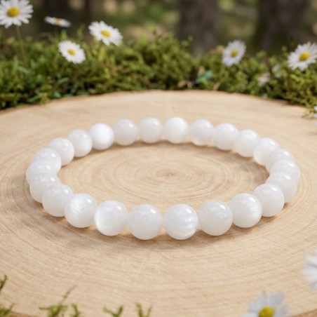 Bracelet en perles de 8mm en Aventurine Blanche naturelle - Clarté et Paix Intérieure - Créations Serpentine.