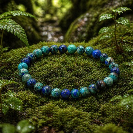 Bracelet fin en perles de 6mm - Azurite-Chrysocolle naturelle du Pérou - Équilibre émotionnel - Créations Serpentine.
