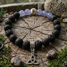 Bracelet sacré Ansuz : Aigue-Marine, Pierre de Lave et Rune pyrogravée à la main sur bois.