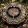 Bracelet sacré Berkano : Jaspe Rouge, Obsidienne, Pierre de Lave et bois pyrogravé à la main.