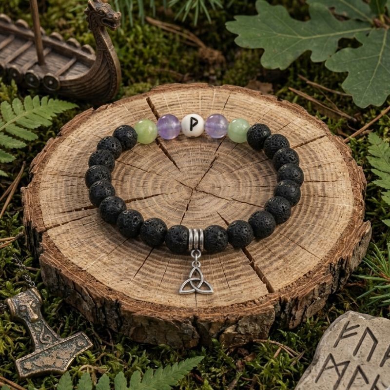 Bracelet Rune Wunjo | Joie & Réussite | Pierre de Lave et Jade