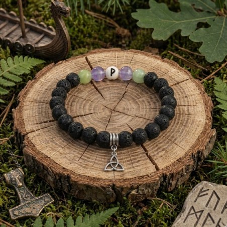 Bracelet Rune Wunjo | Joie & Réussite | Pierre de Lave et Jade