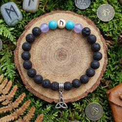 Bracelet runique Uruz en Pierre de Lave, Turquoise et Aigue-Marine - Puissance et Renouveau