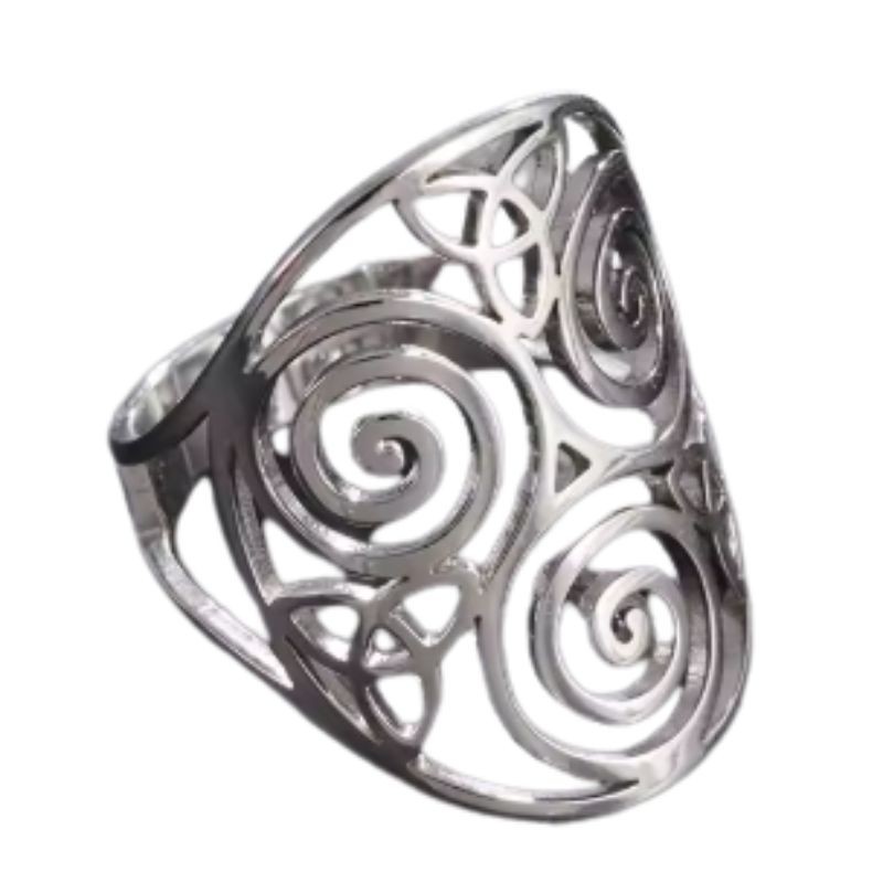 Bague ajustable en acier inoxydable avec symbole celte Triskel, argenté.