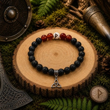 Bracelet runique Thurisaz en Pierre de Lave et Cornaline - Bouclier et Impulsion