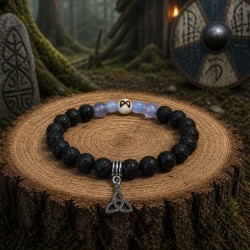 Bracelet runique Dagaz en Pierre de Lave, Calcédoine et Aigue-Marine - Nouveau Départ et Éveil