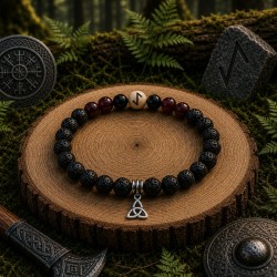 Bracelet runique Eihwaz en Pierre de Lave, Grenat et Obsidienne - Protection et Potentiel Magique