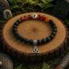 Bracelet runique Fehu en Pierre de Lave et Cornaline - Abondance et Richesse