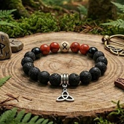 Bracelet runique Othalaz en Pierre de Lave, Jaspe Rouge et Obsidienne - Foyer et Héritage
