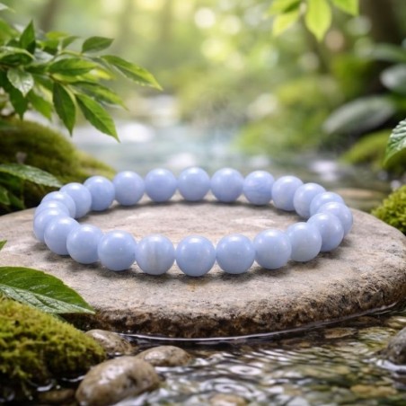 Bracelet artisanal en Angélite naturelle (6 mm), magnétisé pour la paix et la communication céleste