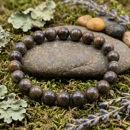 Bracelet en Bronzite naturelle 8mm - Bouclier de protection et ancrage - Créations Serpentine.